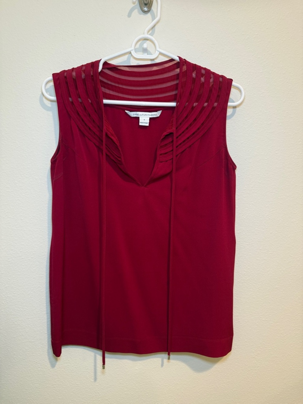 Diane Von Furstenberg Burgundy Sleeveless Ladder-Trim V-Neck Camisole